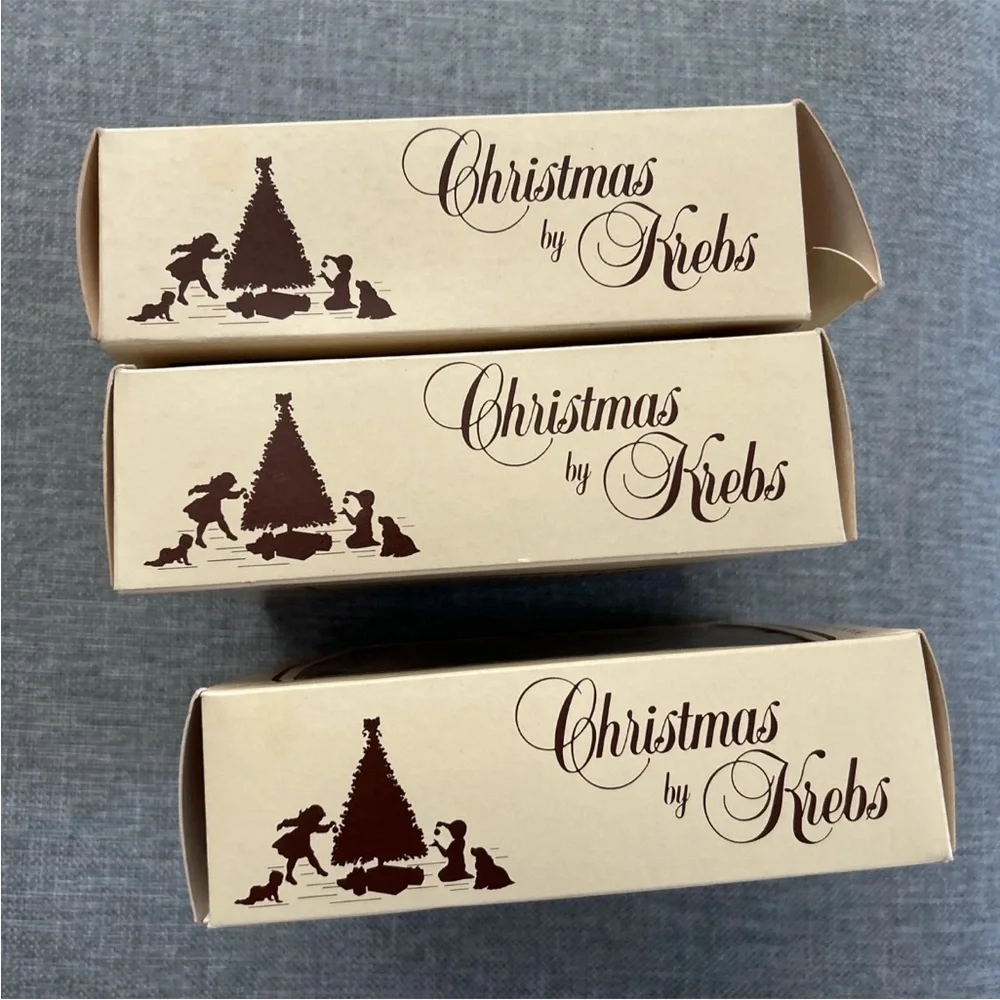 Christmas by Krebs Lot of 11 Pink glass bells vintage gold glitter Floral ribbon